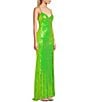 Color:Lime - Image 3 - Mesh Sequin V-Neck Spaghetti Strap Lace Up Back Side Slit Long Dress