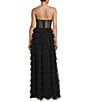 B. Darlin Mesh Strapless Pleated Illusion Bodice Ruffle Tiered Dress, Color:Black - Image 2