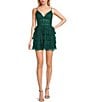 B. Darlin Mesh V-Neck Shirred Bodice Tiered Ruffle Dress, Color:Hunter - Image 1