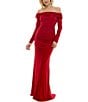 B. Darlin Off-The-Shoulder Long Sleeve Shirred Bodice Dress, Color:Red - Image 1