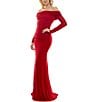 B. Darlin Off-The-Shoulder Long Sleeve Shirred Bodice Dress, Color:Red - Image 3
