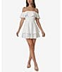 Color:Pure White - Image 1 - Off-The-Shoulder Popover Double Hem Skater Dress