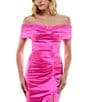 Color:Hot Pink - Image 4 - Off-The-Shoulder Shirred Neckband Satin Long Skirt Tail Dress