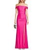 Color:Neon Pink - Image 1 - Off-The-Shoulder Shirred Side Long Dress With Train
