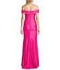 Color:Neon Pink - Image 2 - Off-The-Shoulder Shirred Side Long Dress With Train