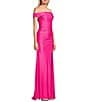 Color:Neon Pink - Image 3 - Off-The-Shoulder Shirred Side Long Dress With Train