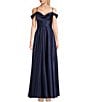 Color:Navy - Image 1 - Off The Shoulder Spaghetti Strap Bustier Bodice Long Dress