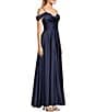 Color:Navy - Image 3 - Off The Shoulder Spaghetti Strap Bustier Bodice Long Dress
