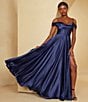 Color:Navy - Image 5 - Off The Shoulder Spaghetti Strap Bustier Bodice Long Dress
