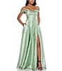 B. Darlin Off-The-Shoulder Spaghetti Strap Floral Printed Long Dress, Color:Sage - Image 1
