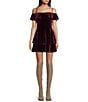 Color:Burgundy - Image 1 - Off-The-Shoulder Velvet Double Hem Dress