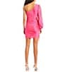 Color:Bright Fuchsia - Image 2 - One-Shoulder Long Sleeve Cut Out Waist Drawstring Side Dress
