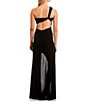Color:Black - Image 2 - One-Shoulder Exposed Back Slit Hem Long Dress