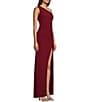 Color:Wine - Image 3 - One-Shoulder Exposed Back Slit Hem Long Dress