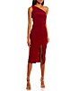 Color:Wine - Image 3 - One Shoulder Open Back Front Slit Fitted Midi Dress