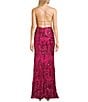 Color:Fuchisa - Image 2 - One Shoulder Pattern Sequin Strappy Back Long Dress