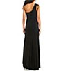 Color:Black - Image 2 - One-Shoulder Ruched Drawstring Detail Long Slit Hem Sheath Dress