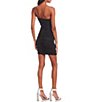 Color:Black/Silver - Image 2 - Sleeveless One-Shoulder Spaghetti Strap Ruched Glitter Knit Sheath Dress