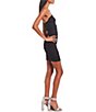 Color:Black/Silver - Image 3 - Sleeveless One-Shoulder Spaghetti Strap Ruched Glitter Knit Sheath Dress