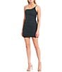 Color:Hunter/Silver - Image 1 - Sleeveless One-Shoulder Spaghetti Strap Ruched Glitter Knit Sheath Dress