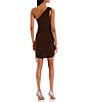 Color:Brown - Image 2 - One-Shoulder Ruched Side-Tie Bodycon Dress