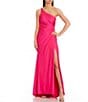 B. Darlin One Shoulder Ruched Side Slit Long Dress | Dillard's