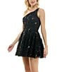 Color:Black - Image 3 - One Shoulder Sequin Fit-And-Flare Mini Dress