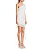 Color:Off White/Silver - Image 3 - One Shoulder Shirred Ruffle Trim Detail Glitter Bodycon Dress