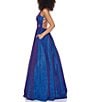Color:Sapphire/Fuschia - Image 3 - One Shoulder Strappy Back Glitter Knit Dress