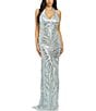 Color:Aqua/Silver - Image 1 - Pattern Sequin Halter V-Neck Long Gown