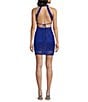 B. Darlin Patterned Beaded Halter V-Neck Bodycon Dress - Image 2