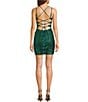 B. Darlin Patterned Sequin Double Spaghetti Strap Sweetheart Neck Lace Up Back Dress, Color:Hunter - Image 2