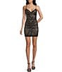 B. Darlin Patterned Sequin V-Neck Lace Up Back Bodycon Dress, Color:Black/Nude - Image 1