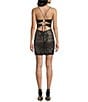 B. Darlin Patterned Sequin V-Neck Lace Up Back Bodycon Dress, Color:Black/Nude - Image 2