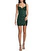 B. Darlin Patterned Sequin V-Neck Lace Up Back Front Slit Dress, Color:Hunter Green - Image 1