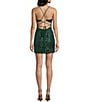 B. Darlin Patterned Sequin V-Neck Lace Up Back Front Slit Dress, Color:Hunter Green - Image 2