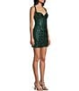 B. Darlin Patterned Sequin V-Neck Lace Up Back Front Slit Dress, Color:Hunter Green - Image 3
