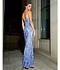Color:Periwinkle/Hologram - Image 6 - Placement Sequin Halter Neck Long Dress