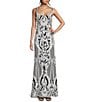 Color:Black/White - Image 1 - Placement Sequin Sleeveless Square Neck Long Dress