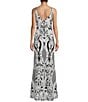 Color:Black/White - Image 2 - Placement Sequin Sleeveless Square Neck Long Dress