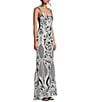 Color:Black/White - Image 3 - Placement Sequin Sleeveless Square Neck Long Dress