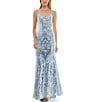 Color:Light Blue/Silver - Image 1 - Placement Sequin Strappy Back Long Gown
