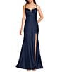 B. Darlin Pleated V-Neck Lace Up Back Long Dress - Image 1