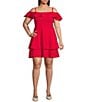 B. Darlin Plus Size Off The Shoulder Ruffle Double Hem Dress, Color:Deep Red - Image 1