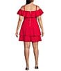 B. Darlin Plus Size Off The Shoulder Ruffle Double Hem Dress, Color:Deep Red - Image 2
