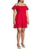 B. Darlin Plus Size Off The Shoulder Ruffle Double Hem Dress, Color:Deep Red - Image 3