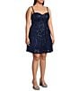 B. Darlin Plus Size Patterned Sequin Sweetheart Neck Tie Back Dress - Image 1