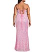 B. Darlin Plus Size Sequin Pattern Scoop Neck Spaghetti Strap Side Slit Dress - Image 2