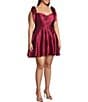 B. Darlin Plus Size Tie Shoulder Bustier Side Slit Dress, Color:Wine - Image 3