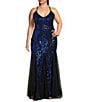 Color:Black/Royal - Image 1 - Plus Sleeveless Spaghetti Strap Lace Up Sequin Dress